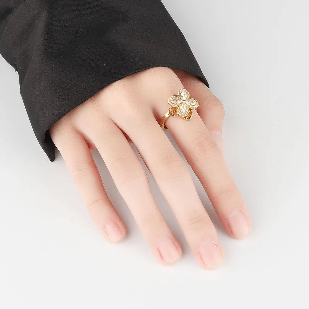VENTFILLE 925 Sterling Silver Sunflower Diamond Zircon Rotatable Ring For Women Gift Relieve Stress Ring Jewelry Wholesale