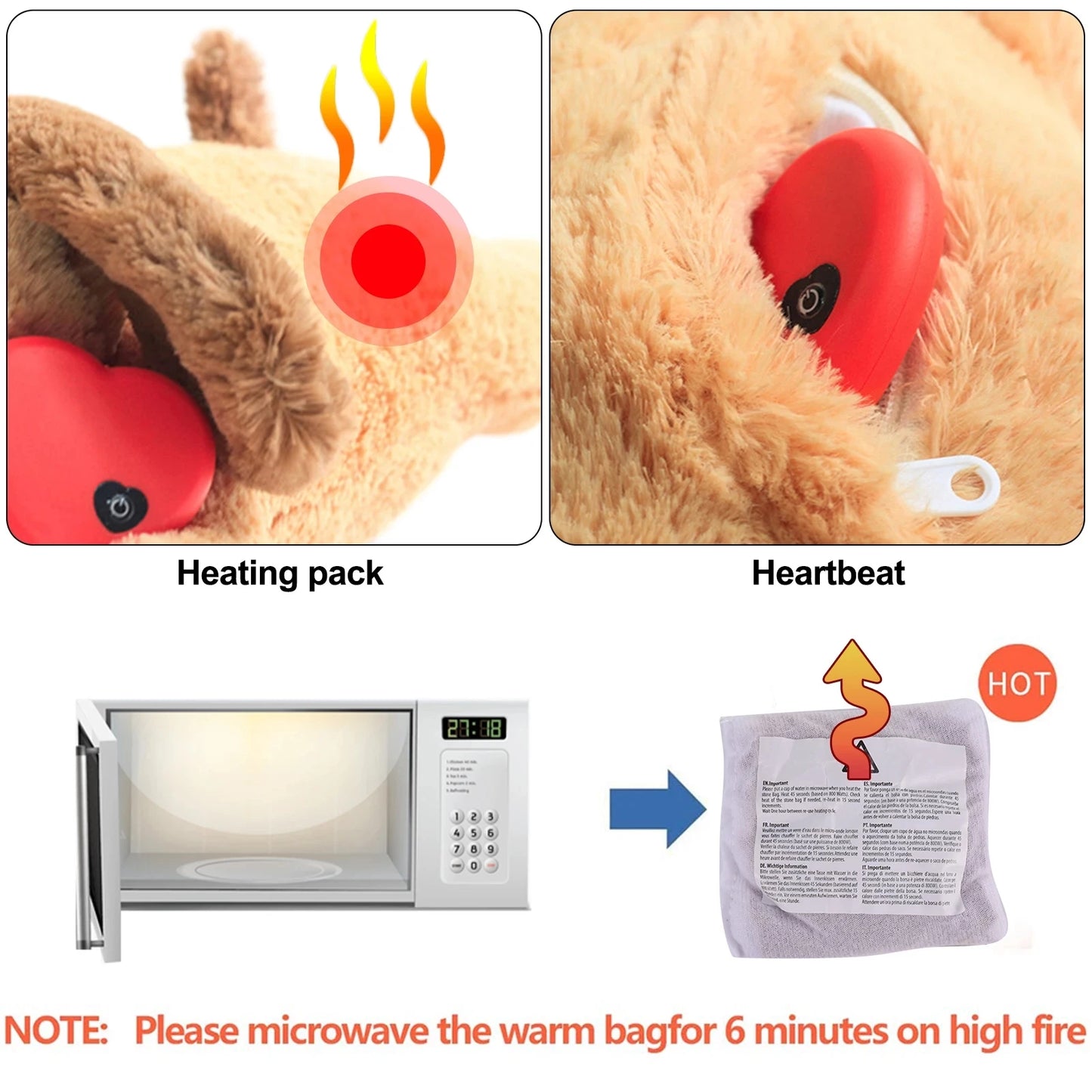 Heartbeat Dog Anxiety Relief Plush Toy Pet Comfortable Behavioral Training Play Aid Tool Soft Plush Sleeping Buddy For Small Dog