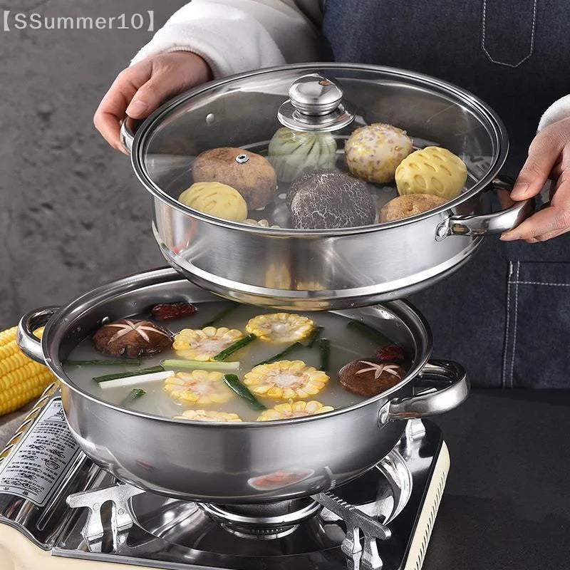 【SSummer10】Stainless Steel Single Double-Layer Steamer Basket - Thickened Pot Steaming Grid Rack for Home Cooking【SS】