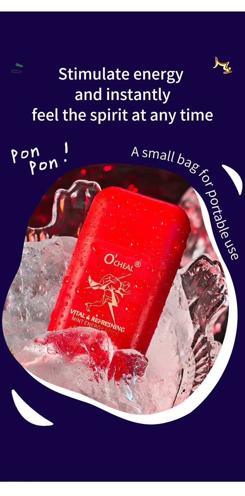 O'cheal Energy Stick Double Hole Energizing Energy Bar Fresh Mint Scent Refreshing Fatigue Relief Inhaler Energy Vapors Stick