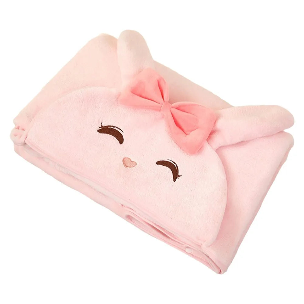 Warm Hooded Nap Blanket Cozy Cartoon Air Conditioning Blanket Folding Comfortable Thermal Blanket Ear Protection