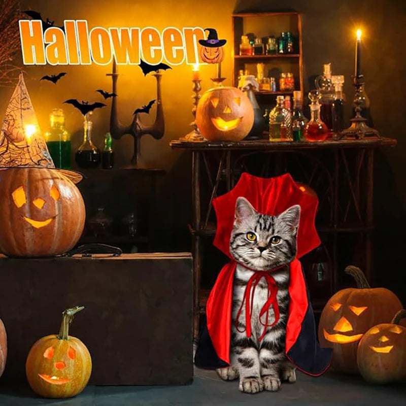 Halloween Pet Cape Costume with Bat Wings Adjustable Vampire Cloak for Puppy Kitten Dog Cat Cosplay Party Holiday Decorations