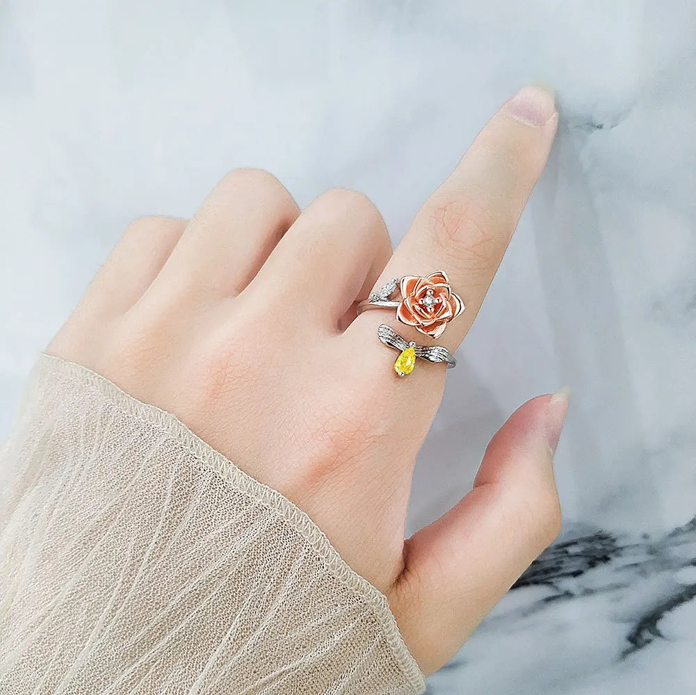 VENTFILLE 925 Sterling Silver Sunflower Diamond Zircon Rotatable Ring For Women Gift Relieve Stress Ring Jewelry Wholesale