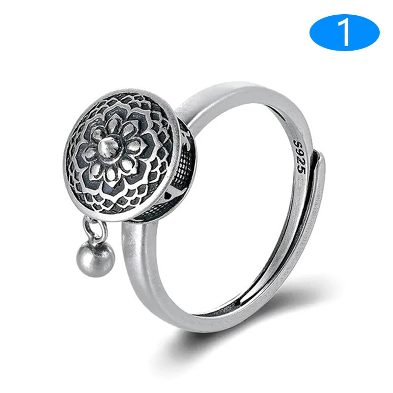Retro Traditional Anxiety Relief Ring Adjustable Fidget Jewelry Women Gift Rotate Freely Anti Stress Anxiety Ring