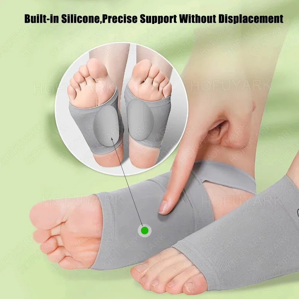 Silicone arched support insoles suitable for both women and men, which can correct flat feet and relieve plantar fasciitis.