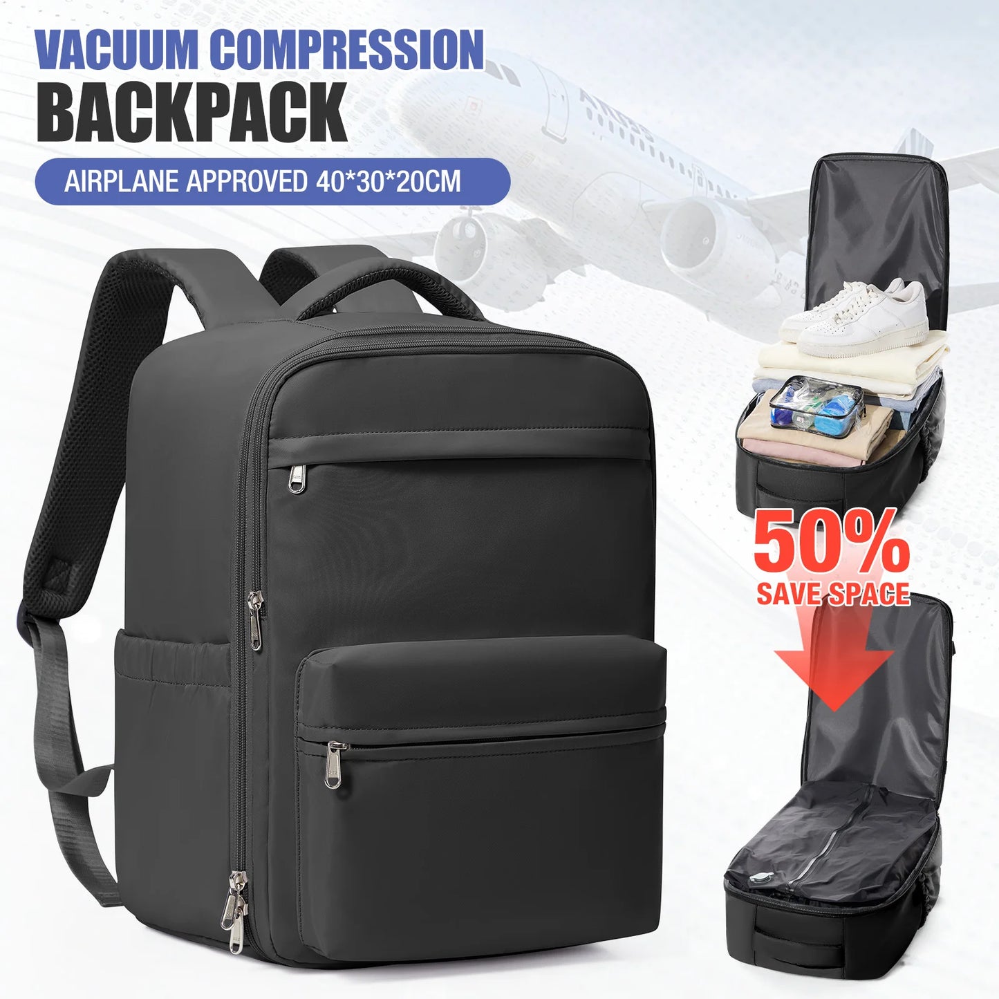 Vacuum Compression Backpack 15.6in Laptop Backpack Expand Hiking Vacuum Travel Backpack, Ryanair Backpack 40x30x20 Cabin Bag