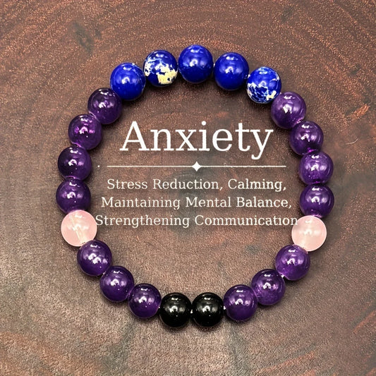 Stress Relief Crystal Bracelet - Anti-Anxiety Beads for Men and Women, Perfect Gift-Natural Lapis Lazuli Stretch Beaded Bracelet