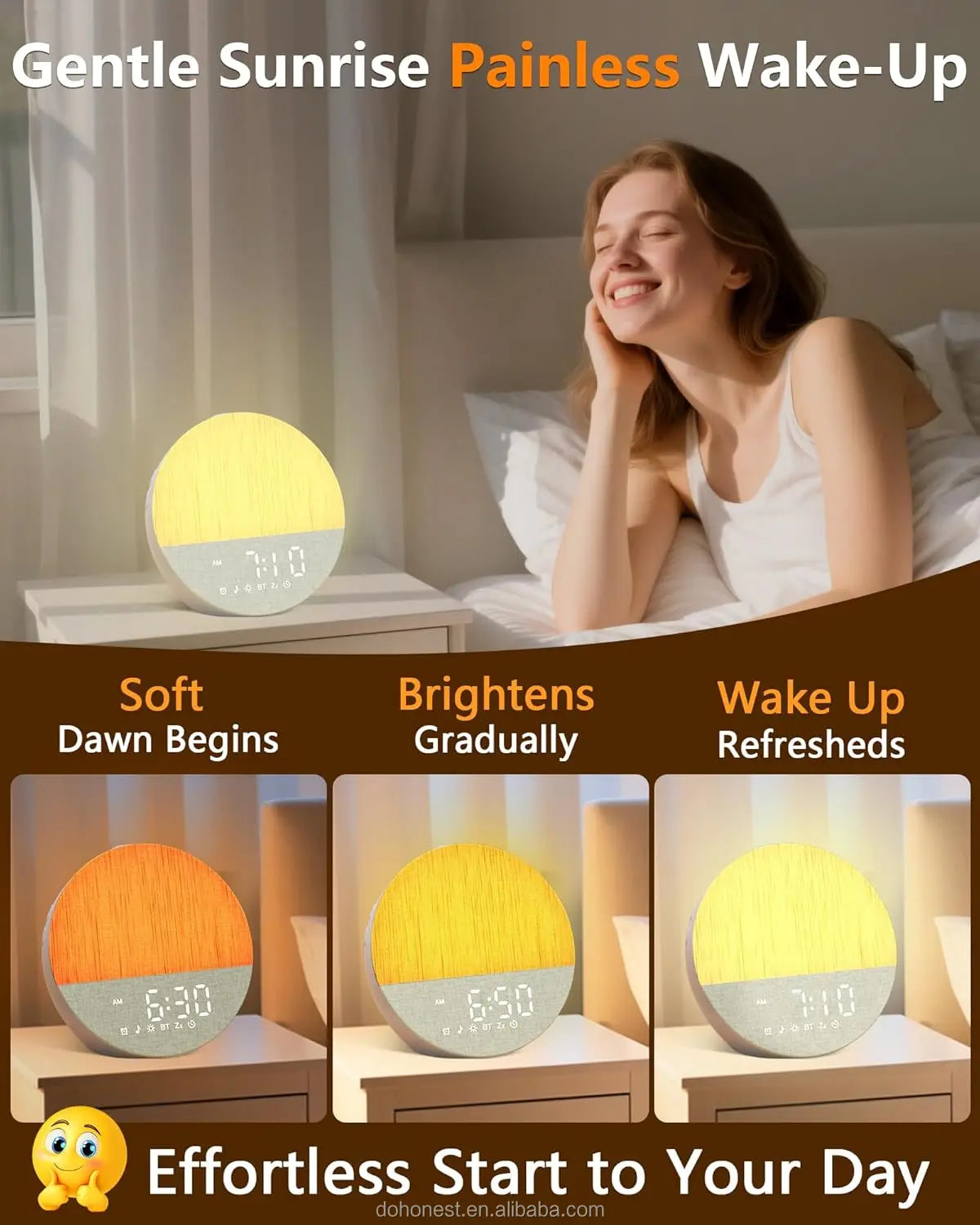 Sunrise Alarm Clock with White Noise, Gradual Wake-up Light, Anxiety Relief, Dimmable Bluetooth Memory, 30 Sleep Sounds