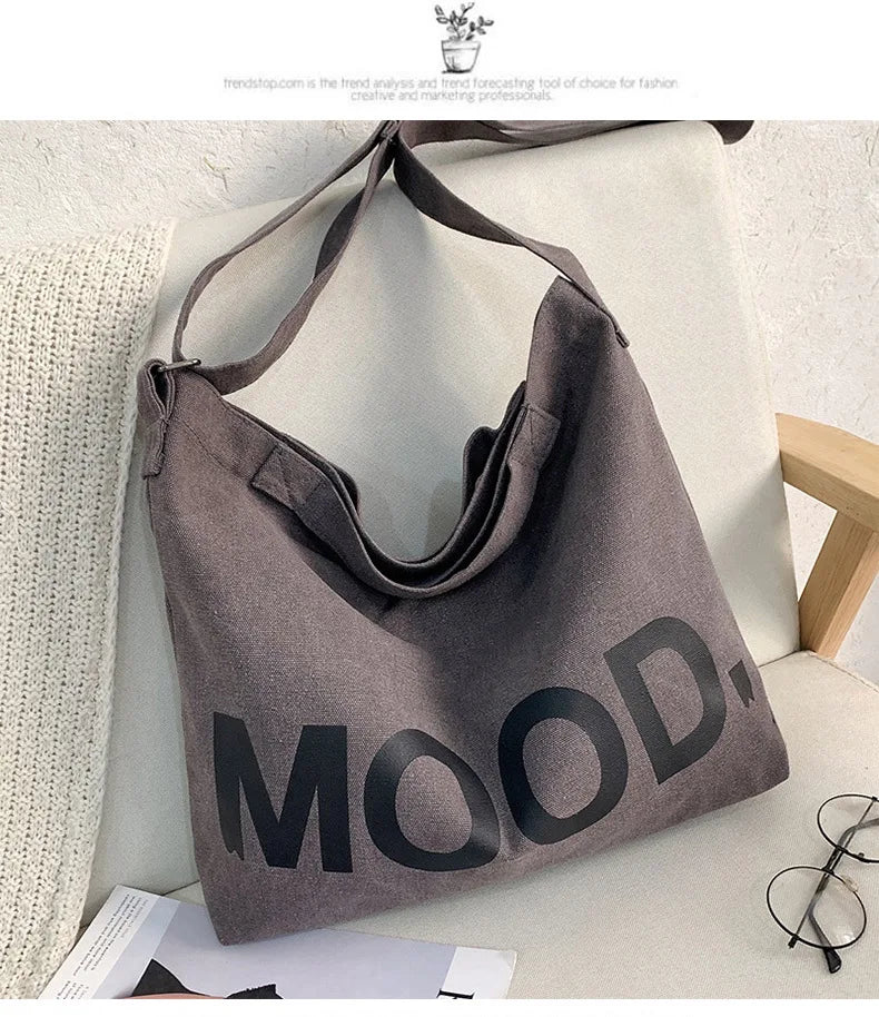 Letters solid color printing canvas large bag models tide  Unisex with the same canvas crossbody large capacity Tote bag