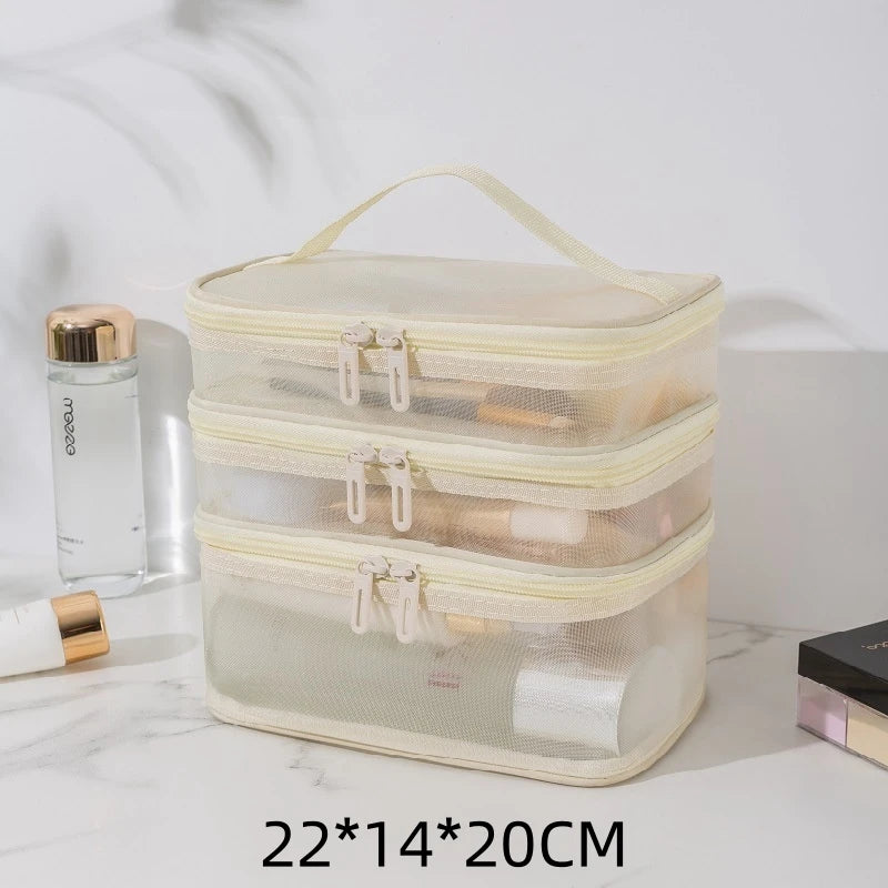 Bathroom Travel Mesh Makeup Storage Bag Cosmetics Make Up Skincare Organizer Box Plastic Container Handbag For Women Men
