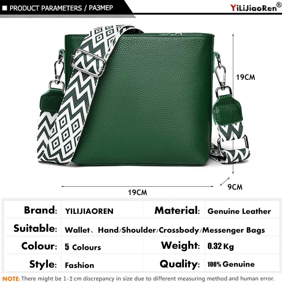 100% Genuine Leather Crossbody Bag Women Fashion Wide Strap Shoulder Bag Ladies Cowhide Messenger Bag Small Handbag and Purse