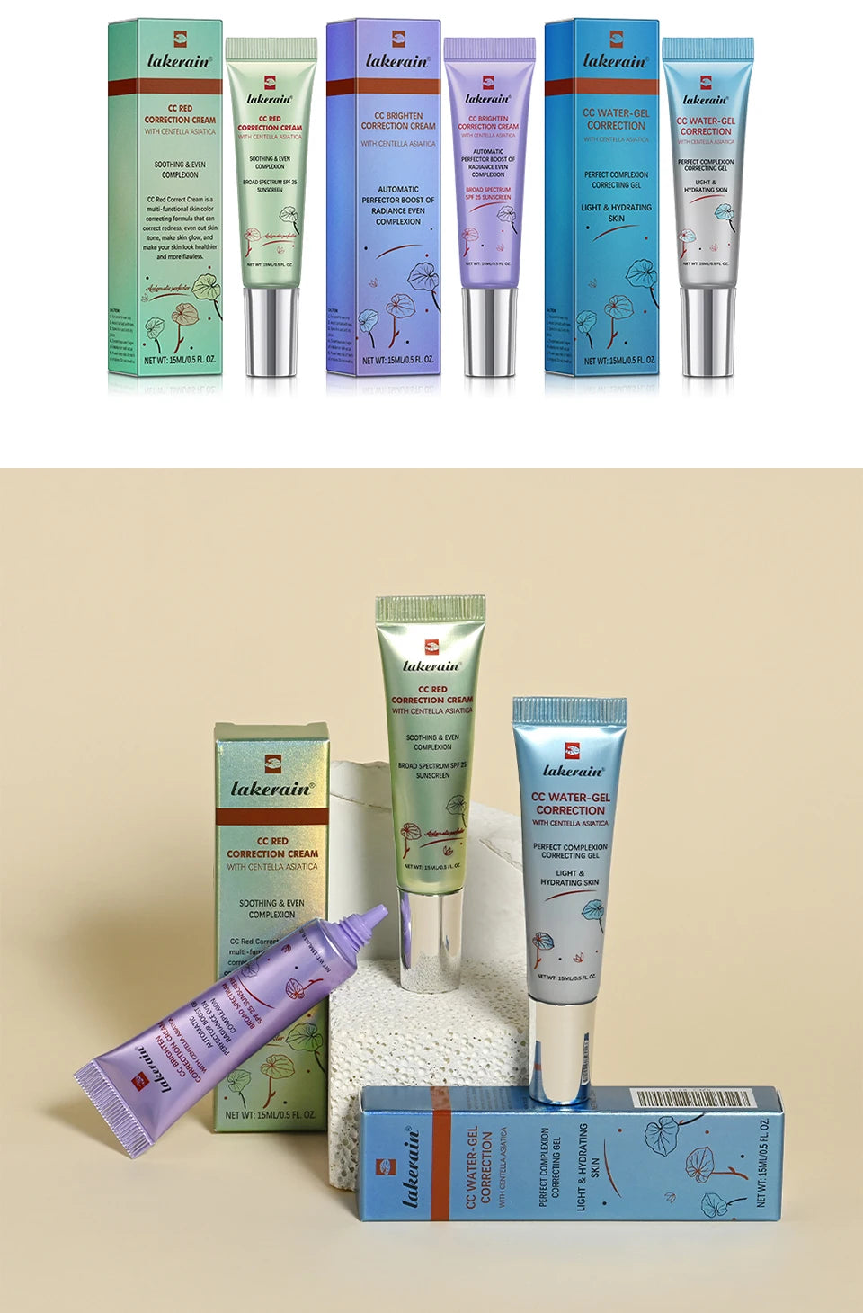 CC Red Correction Cream Liquid-Based Full Coverage Cream Waterproof Long-Lasting Correct Redness Foundation Korean Face Cosmetic