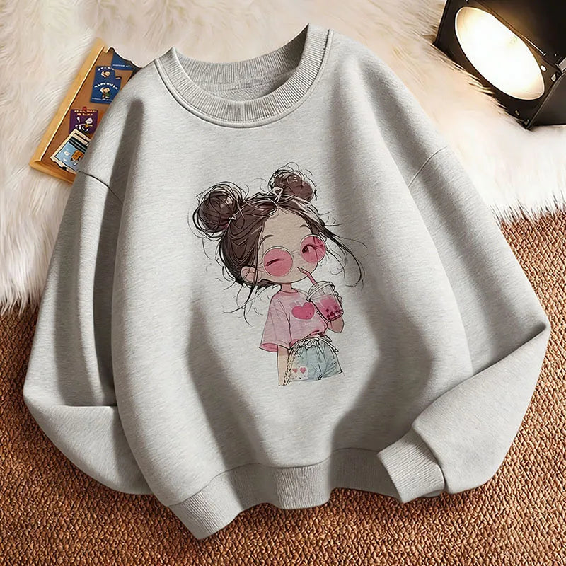 Hoodie Hip Hop Retro Girl Drink Juice Design Children's Sweatshirt Cute Hoody Girls Autumn Spring Casual Hoodies Pullover