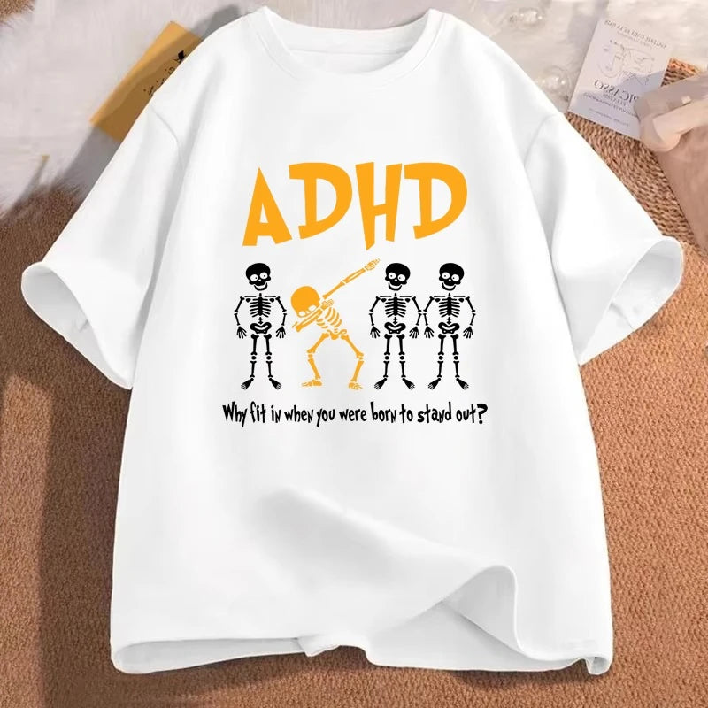ADHD Graphic Print T-shirts Women Men Summer Casual Fashion Funny Streetwear Oversozed O-Neck Short Sleeve Tops T-shirts
