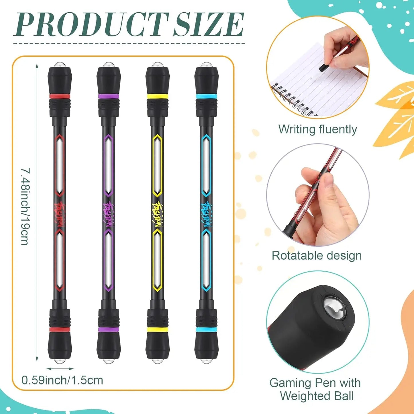 ADHD Anxiety Relief Spinning Pen Rolling Finger Rotating Toy For Kids Adults Students Brain Training Dexterity Practice