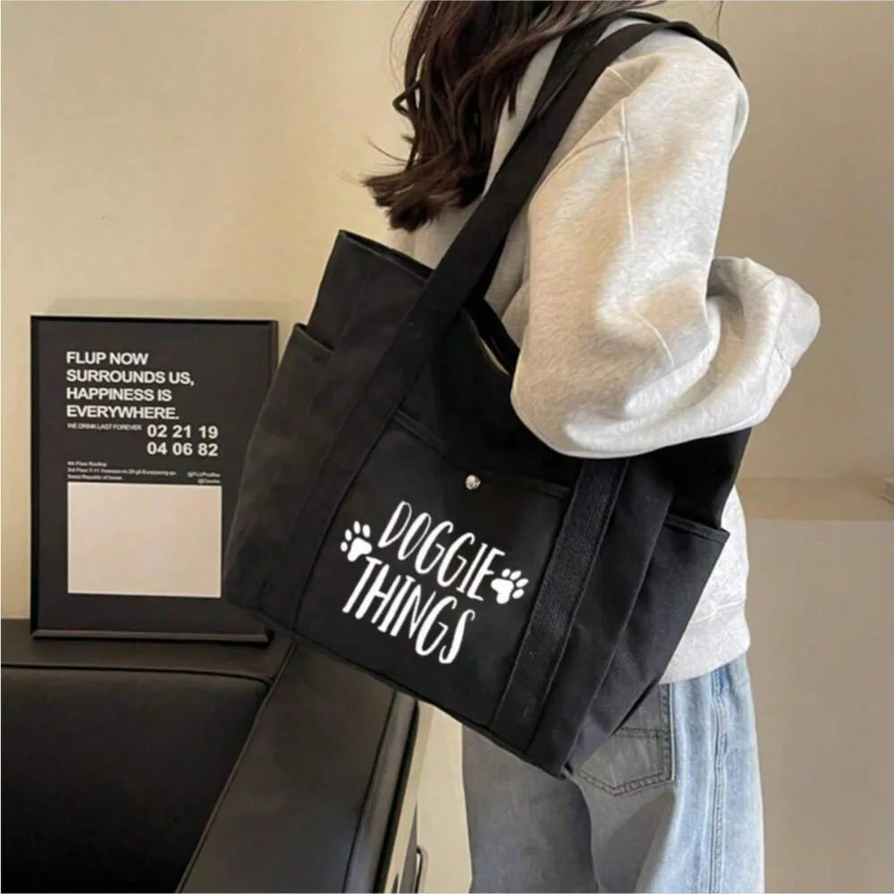 Doggie Things Print Handbag Large Capacity Women's Tote Bag Multi-Pocket Shoulder Backpack Suitable For Work, School, Travel