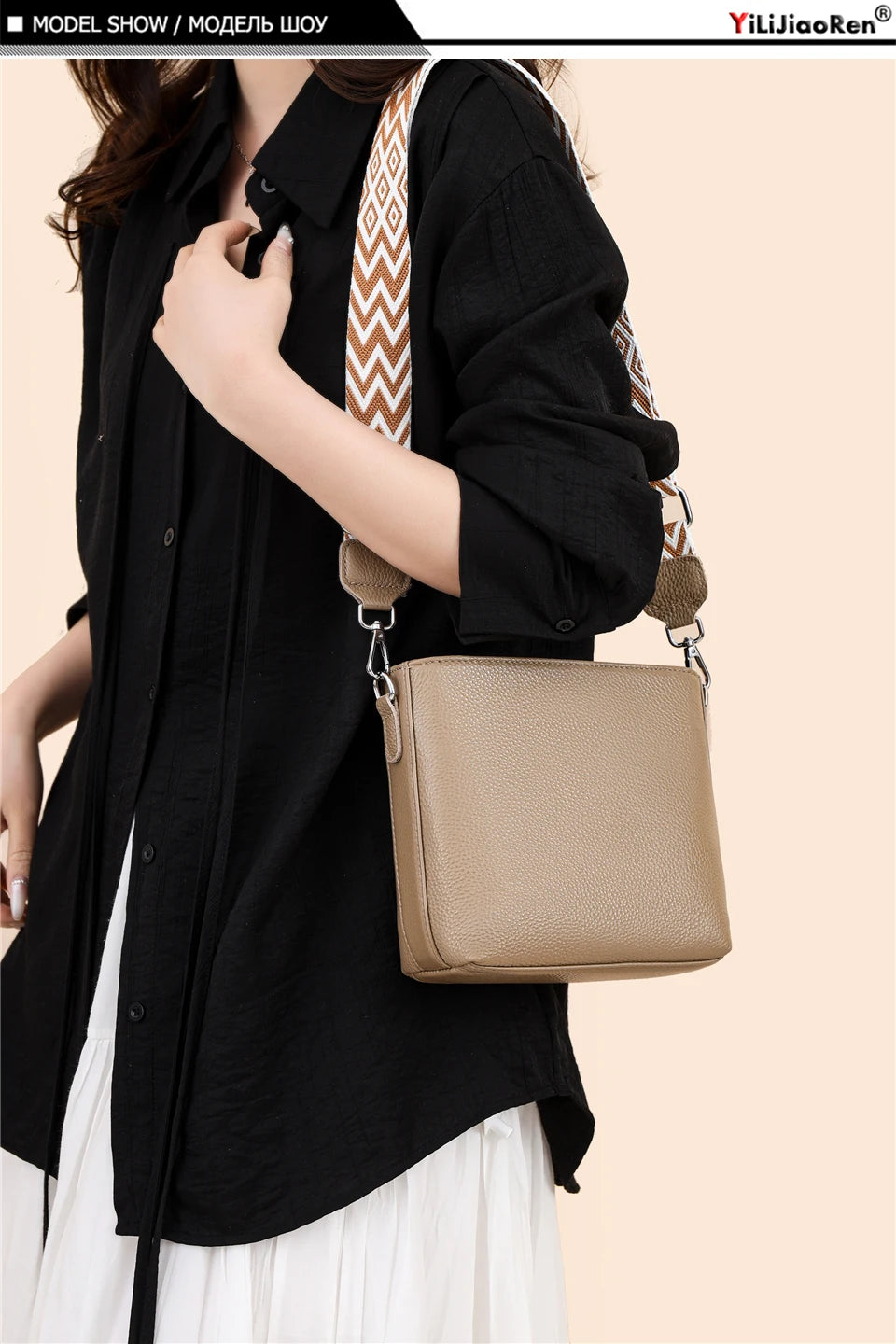100% Genuine Leather Crossbody Bag Women Fashion Wide Strap Shoulder Bag Ladies Cowhide Messenger Bag Small Handbag and Purse