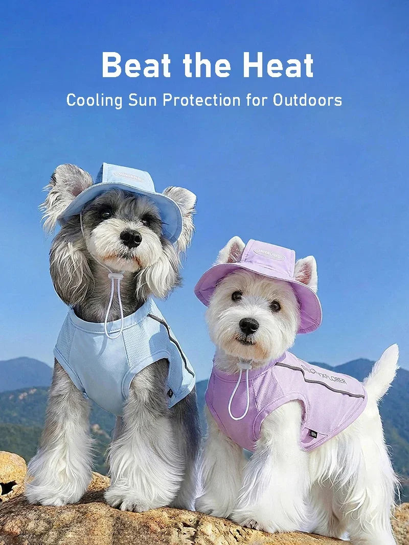 New Pet Dog Summer Vest with Cap Cooling Breathable Sun Protective UV Shirt for Dogs&Cats，Lightweight Outdoor Pet Clothes Set