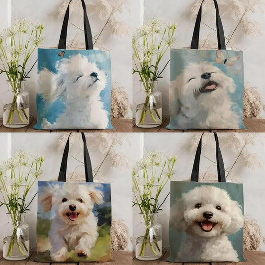 Maltese Dog Storage Bags Double-Sided Printed Canvas Tote Bag Eco-Friendly Reusable Large Capacity Handbag