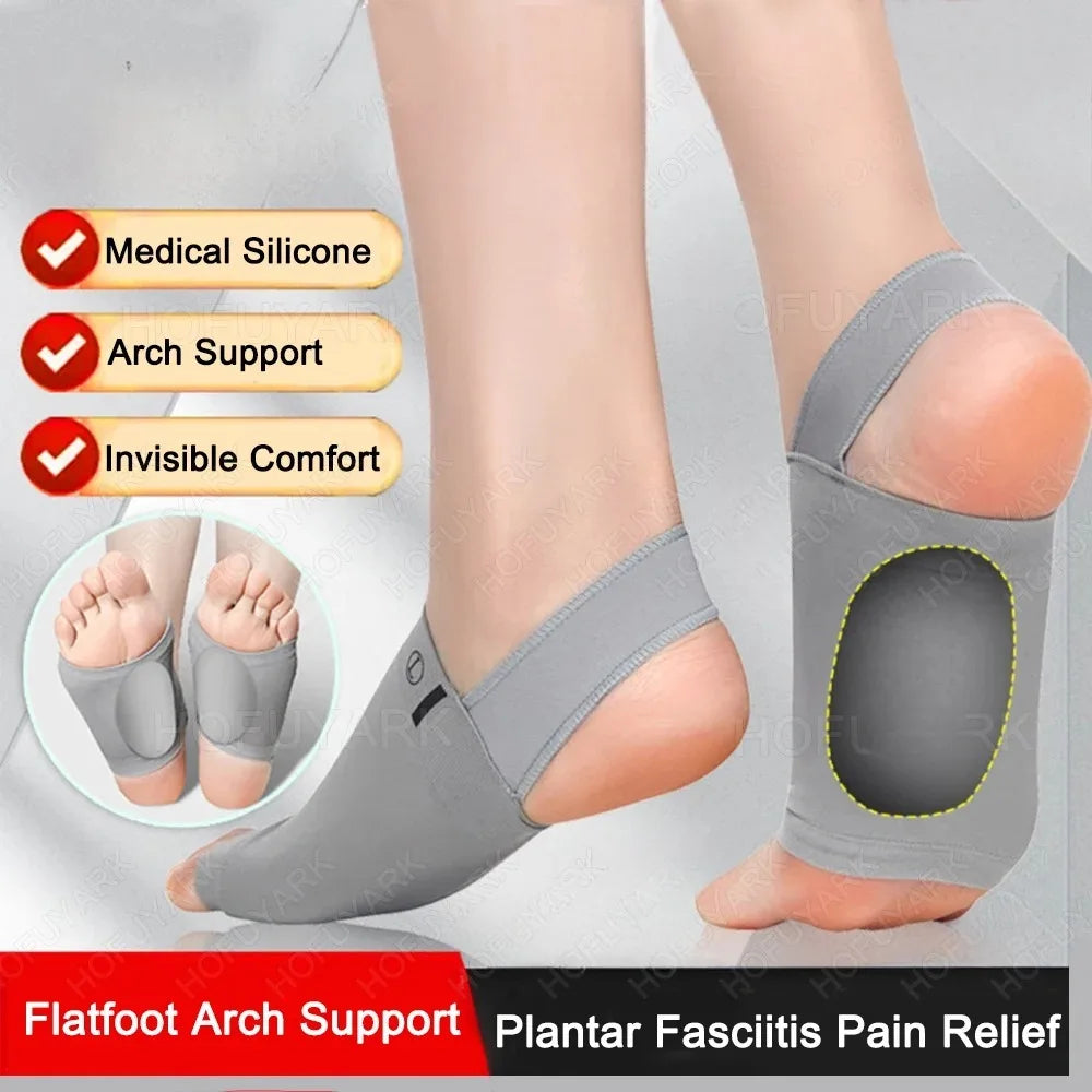 Silicone arched support insoles suitable for both women and men, which can correct flat feet and relieve plantar fasciitis.