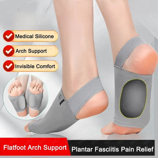 Silicone arched support insoles suitable for both women and men, which can correct flat feet and relieve plantar fasciitis.