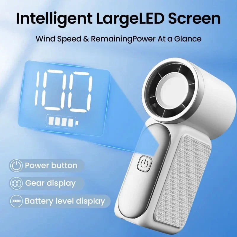Mini Portable Hand Fan LED Display High Speed Rechargeable Turbo Fan Outdoor Camping Travel Makeup Desk Air Cooler