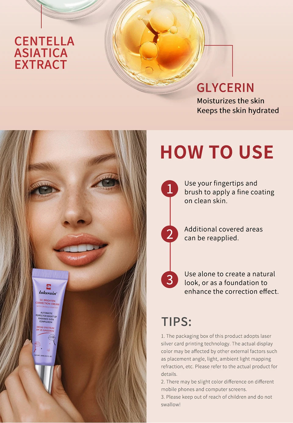 CC Red Correction Cream Liquid-Based Full Coverage Cream Waterproof Long-Lasting Correct Redness Foundation Korean Face Cosmetic