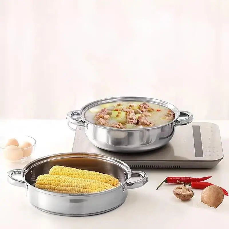 【SSummer10】Stainless Steel Single Double-Layer Steamer Basket - Thickened Pot Steaming Grid Rack for Home Cooking【SS】