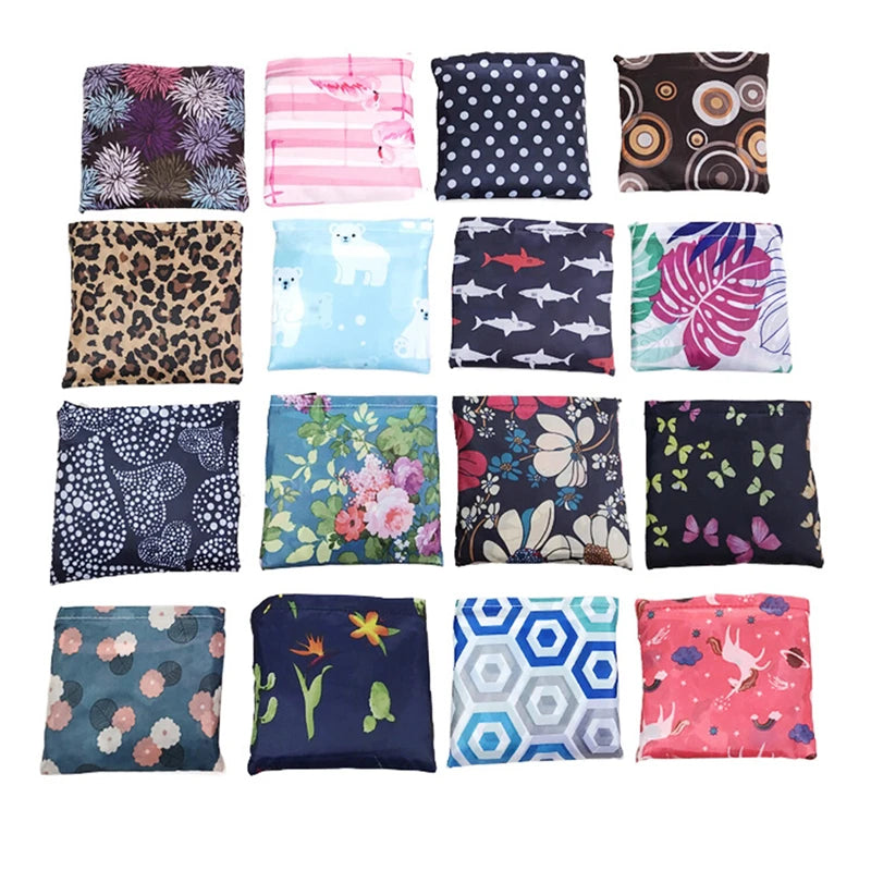 1pc Reusable Shopping Bags Women Foldable Tote Bag Portable Cloth Eco Grocery Bag Folding Large Capacity Fruit Vegetable Handbag