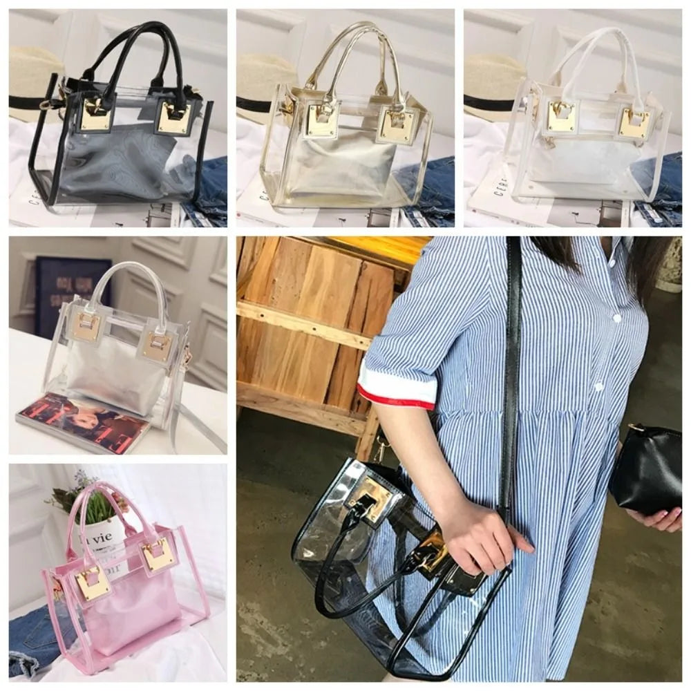 Large Summer Clear Totes Bags Transparent Clutch Purse Women Handbags Crossbody Handle Bag Shoulder Messenger Bag Girls Gift