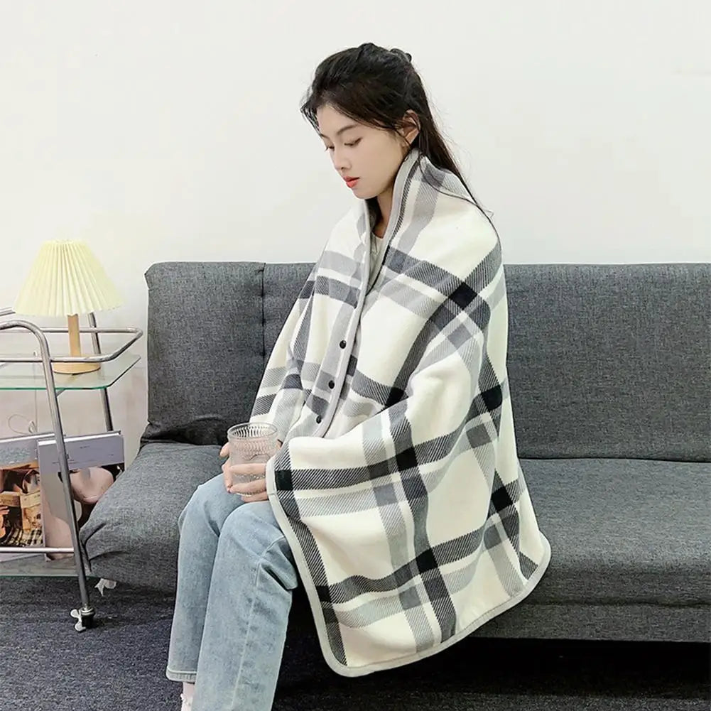 Wearable Plaid Fleece Blanket With Button Winte Warm Throws On Sofa Bed Travel Thicken Bedroom Office Air Conditioning Blanket ﻿