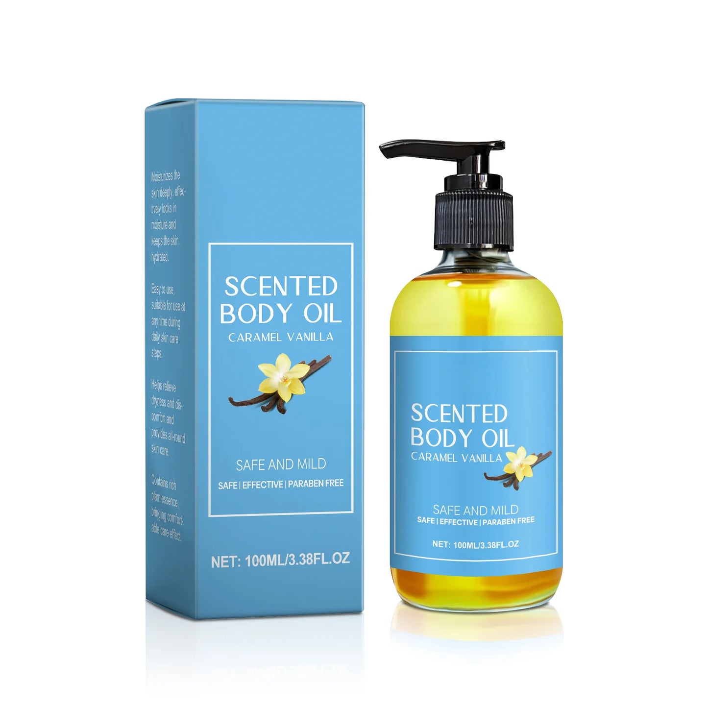 Stress Relief Body Oil with Vanilla - Deeply Moisturizes & Soothes Muscles, Herbal Formula for Relaxing Bath & Massage.