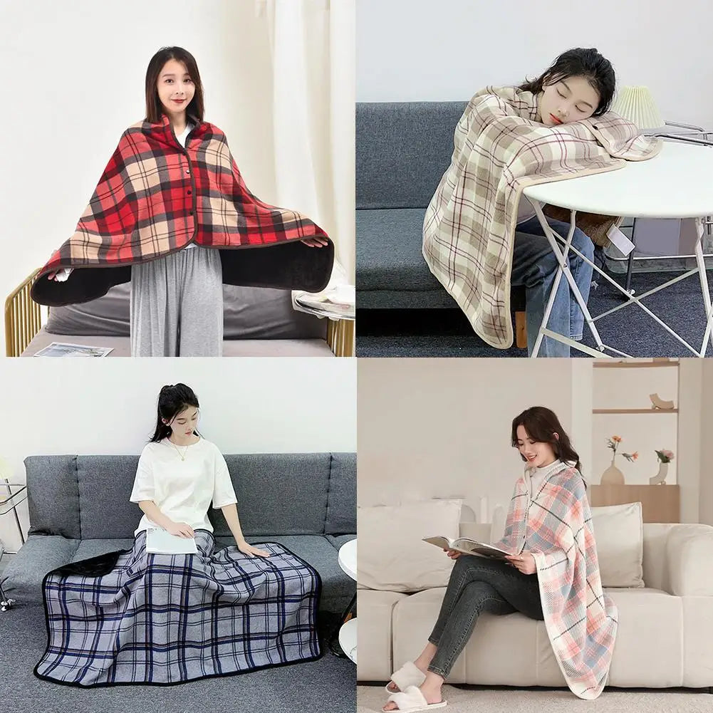 Wearable Plaid Fleece Blanket With Button Winte Warm Throws On Sofa Bed Travel Thicken Bedroom Office Air Conditioning Blanket ﻿
