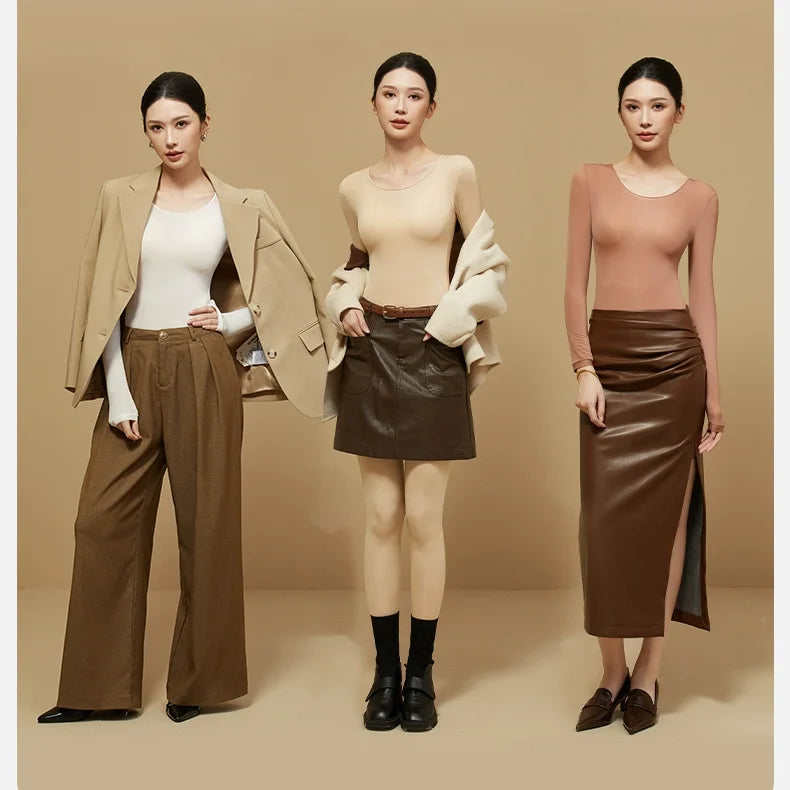 Ultra-Thin Heating Thermal Underwear Women Skin Care Skin Bottom Clothing Invisible Foundation Heattech Long Johns Set Winter