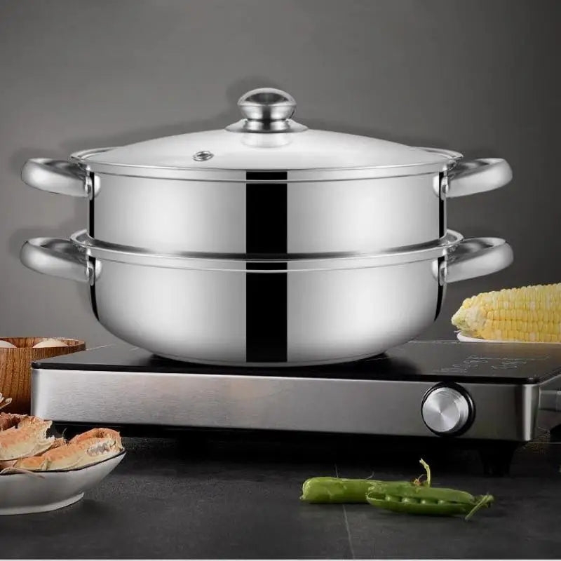 【SSummer10】Stainless Steel Single Double-Layer Steamer Basket - Thickened Pot Steaming Grid Rack for Home Cooking【SS】