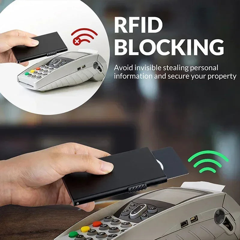 Anti-RFID Blocking Wallet for Men - Smart Metal Pop-Up, Ultra Slim Minimalist Aluminum ID/Bank Card Case