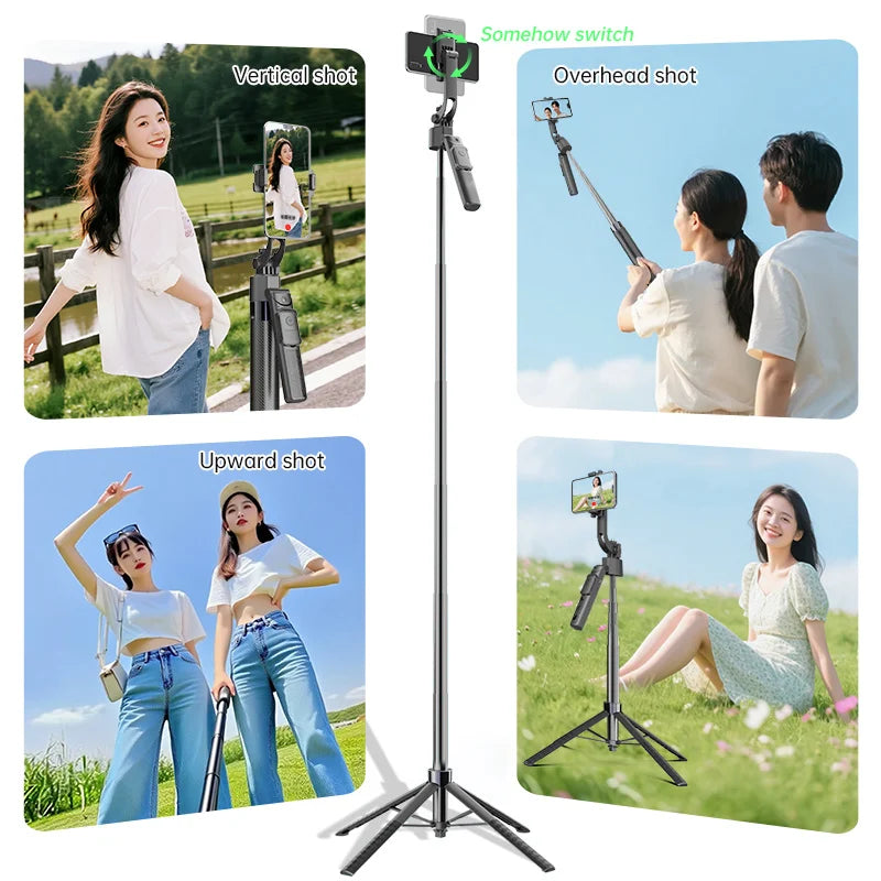 AI Smart Tracking Selfie Stick Tripod, 360° Rotatable 4‑Axis Stabilizer, Wireless Remote, Portable Phone Tripod for Selfies Vlog