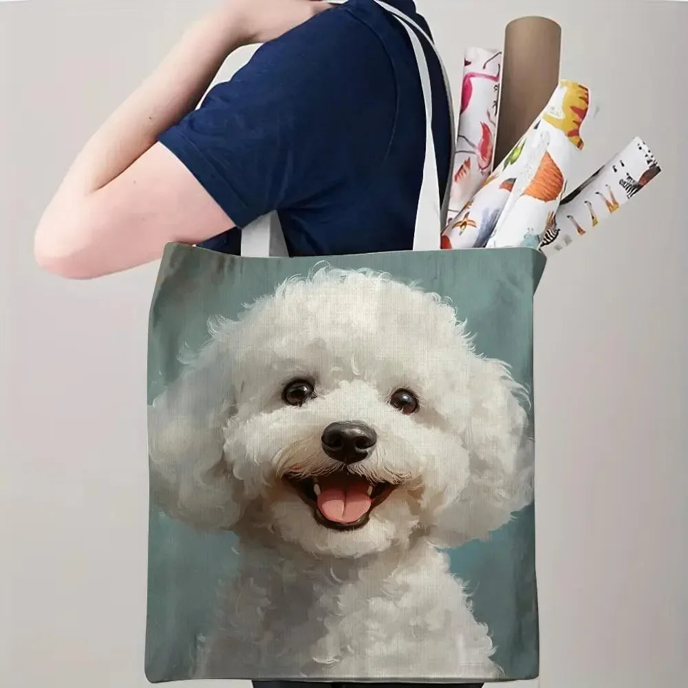 Maltese Dog Storage Bags Double-Sided Printed Canvas Tote Bag Eco-Friendly Reusable Large Capacity Handbag