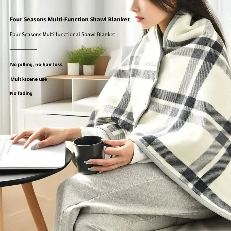 Wearable Plaid Fleece Blanket With Button Winte Warm Throws On Sofa Bed Travel Thicken Bedroom Office Air Conditioning Blanket ﻿