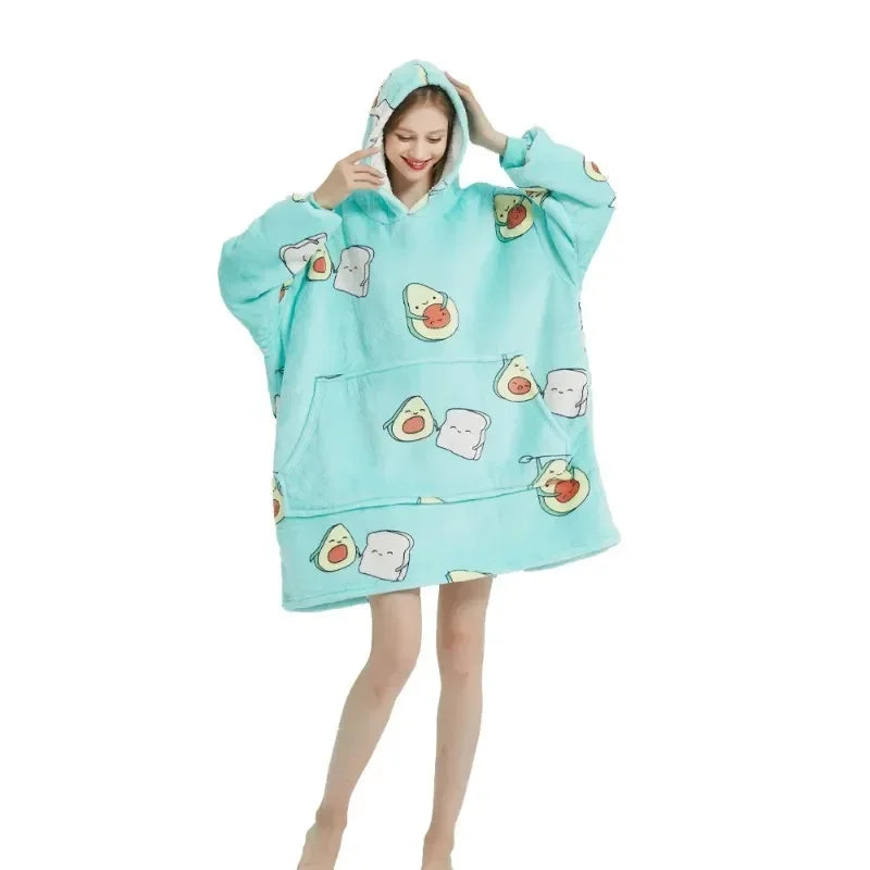Winter Blanket Hoodie Oversized Warm Wearable Blankets 850grams Microfiber Plush Pullover Robe Fleece Blanket Sweatshirt Women