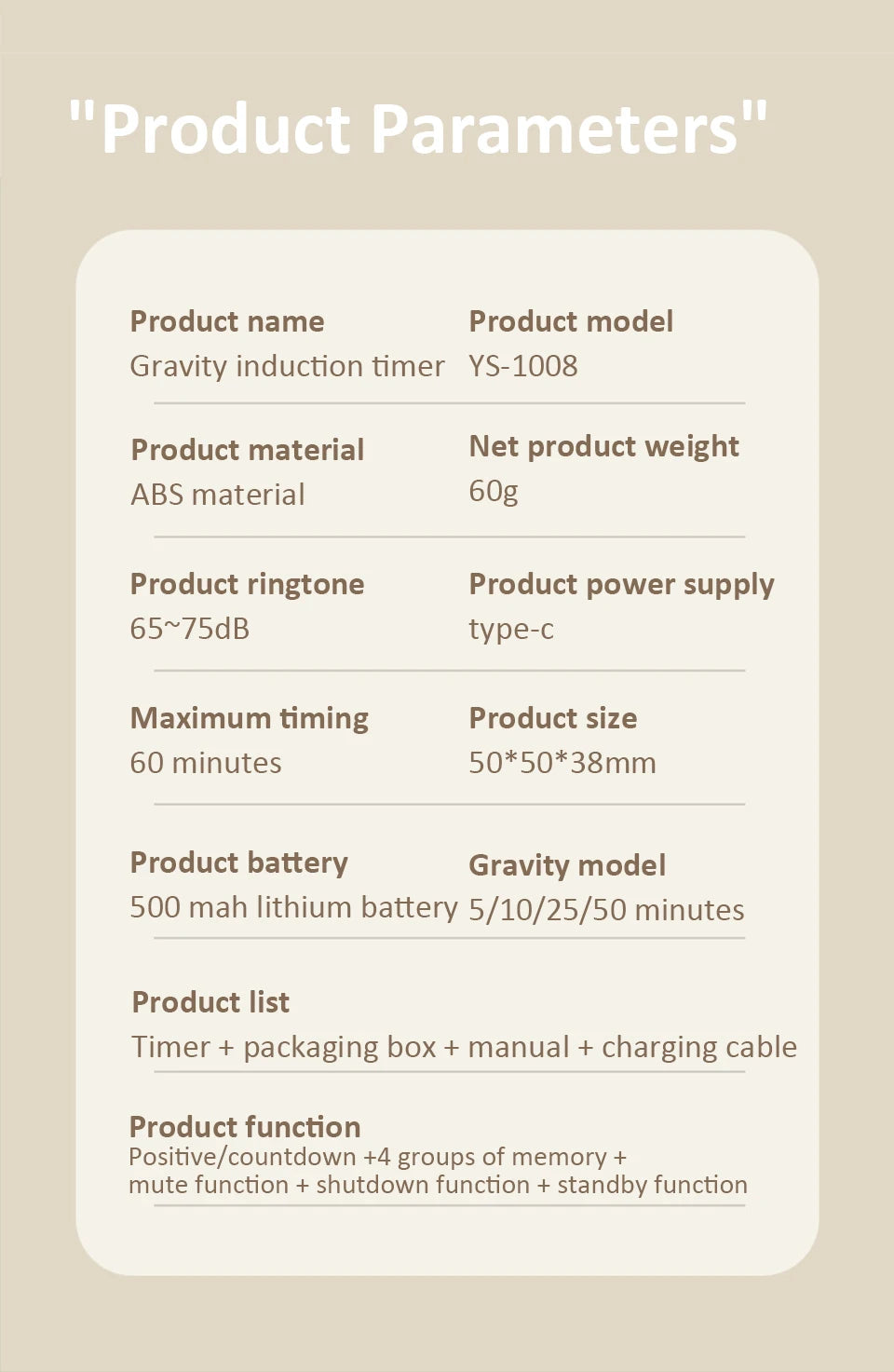 Digital Visual Timer Gravity Sensor Flipping LED Display 4 Preset Time Rechargeable Mini Cube Timer for Cooking Study Shower