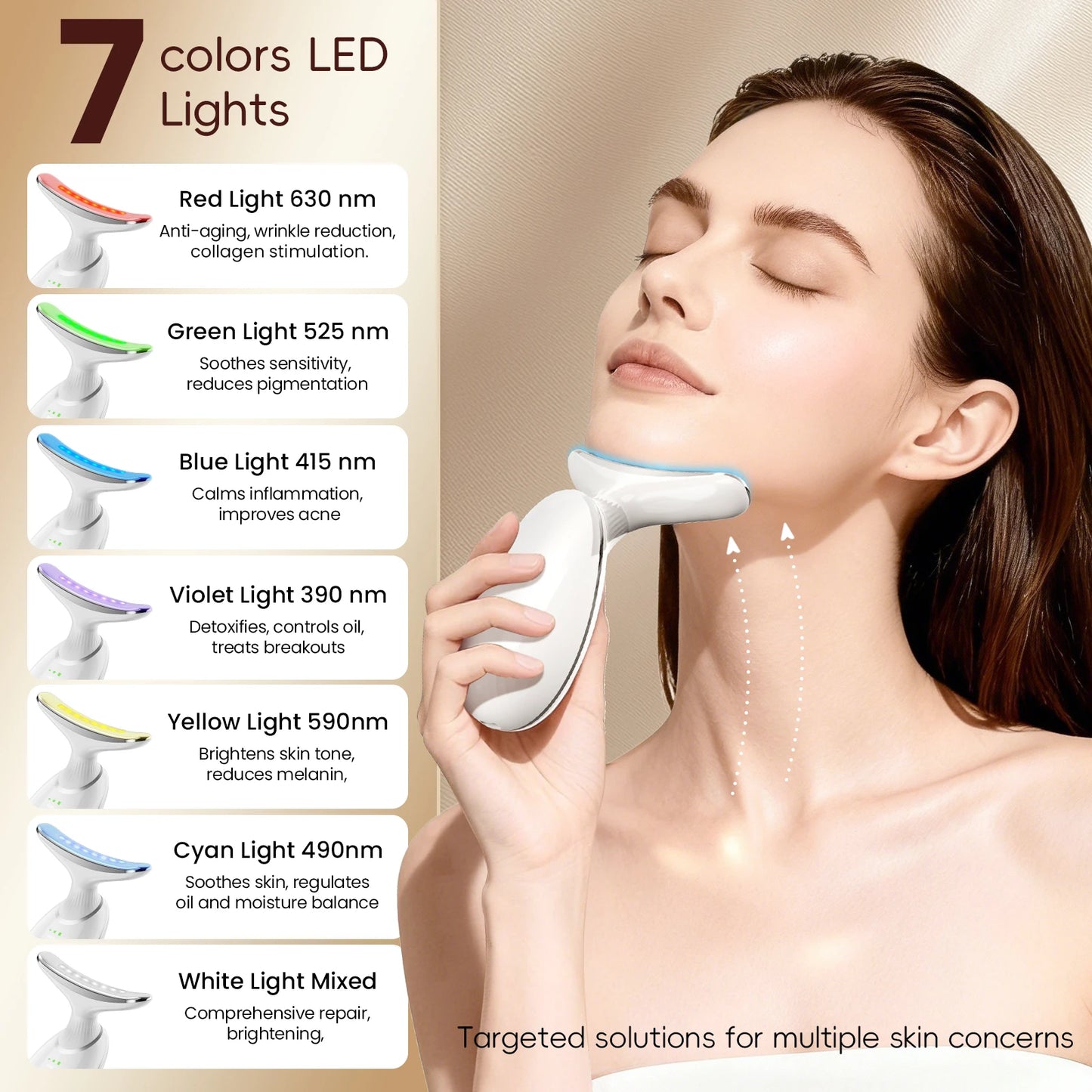 Face and Neck Massager, Handheld Red Light Therapy for Face -7 Color LED Facial Beauty Device with 3 Beauty Modes