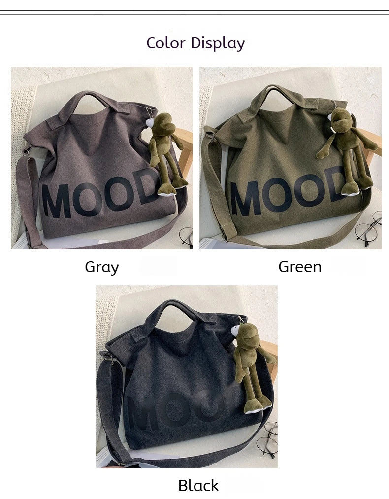 Letters solid color printing canvas large bag models tide  Unisex with the same canvas crossbody large capacity Tote bag