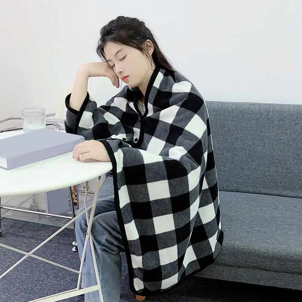 Wearable Plaid Fleece Blanket With Button Winte Warm Throws On Sofa Bed Travel Thicken Bedroom Office Air Conditioning Blanket ﻿