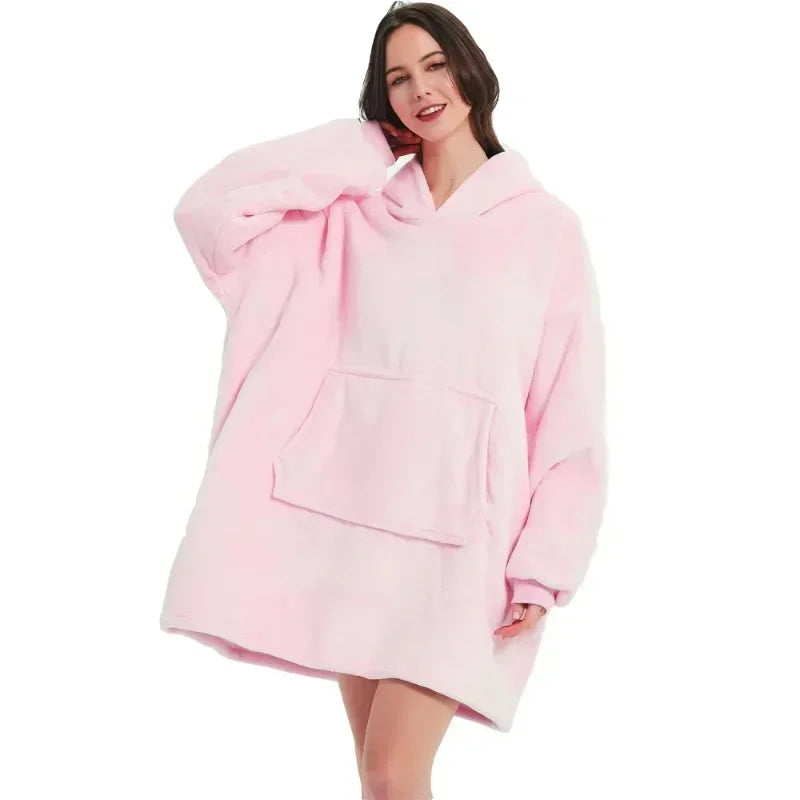 Winter Blanket Hoodie Oversized Warm Wearable Blankets 850grams Microfiber Plush Pullover Robe Fleece Blanket Sweatshirt Women