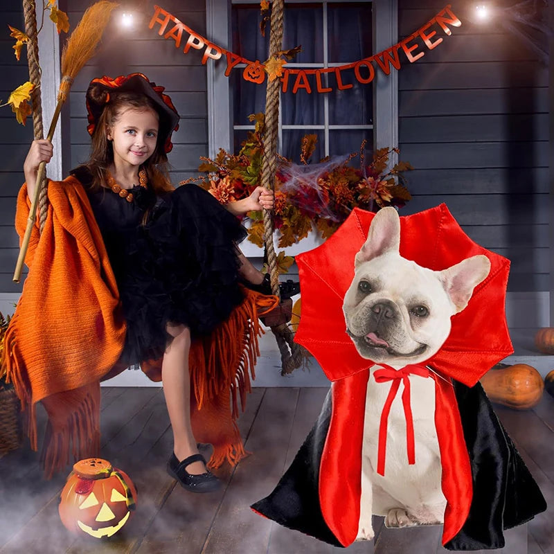 Halloween Pet Cape Costume with Bat Wings Adjustable Vampire Cloak for Puppy Kitten Dog Cat Cosplay Party Holiday Decorations