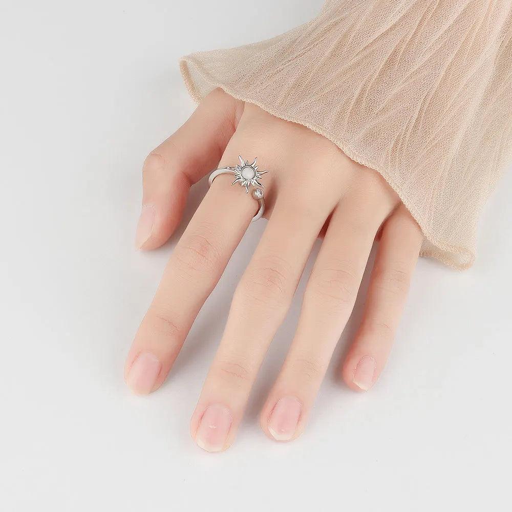 VENTFILLE 925 Sterling Silver Sunflower Diamond Zircon Rotatable Ring For Women Gift Relieve Stress Ring Jewelry Wholesale