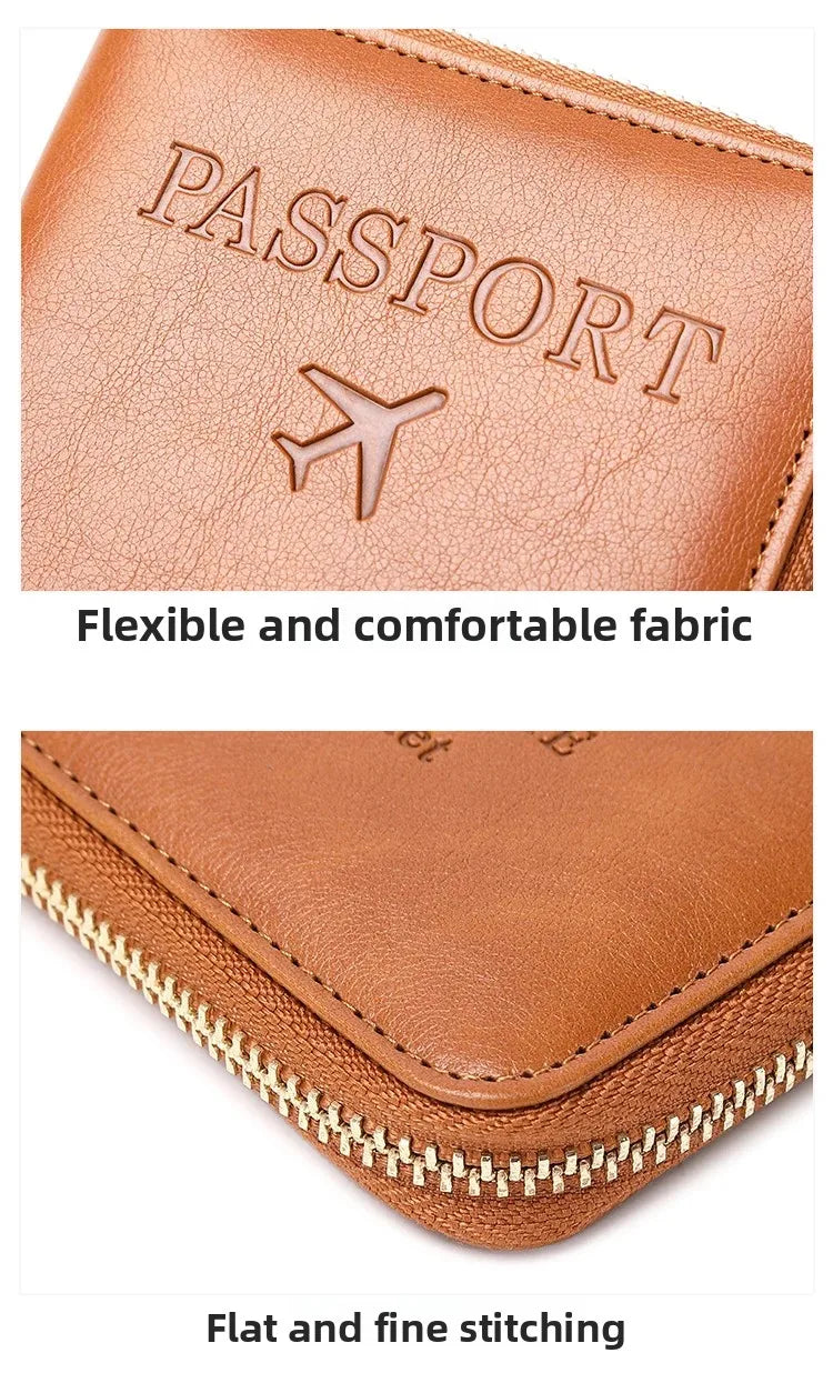 RFID Blocking Passport Holder Travel Wallet with Wrist Strap, Multi-Card Pockets & Zipper Closure