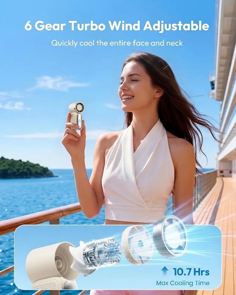 Mini Portable Hand Fan LED Display High Speed Rechargeable Turbo Fan Outdoor Camping Travel Makeup Desk Air Cooler