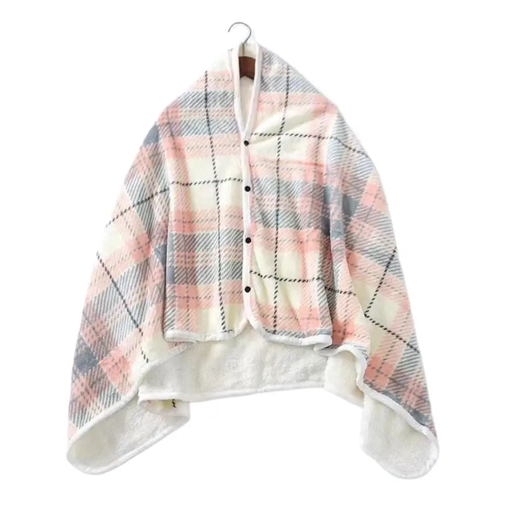 Wearable Plaid Fleece Blanket With Button Winte Warm Throws On Sofa Bed Travel Thicken Bedroom Office Air Conditioning Blanket ﻿